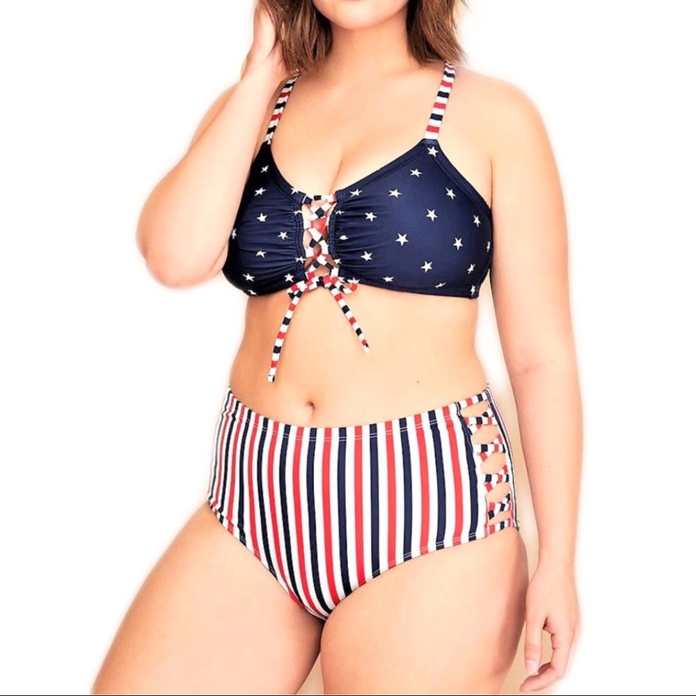 Cacique No-wire Stars and Stripes Bikini Top NEW